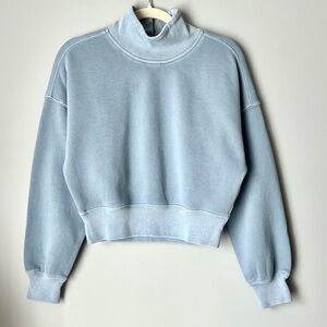 Abercrombie & Fitch Soft A&F Fleece Mock Neck Cropped Sweatshirt | Lt Blue | XXS